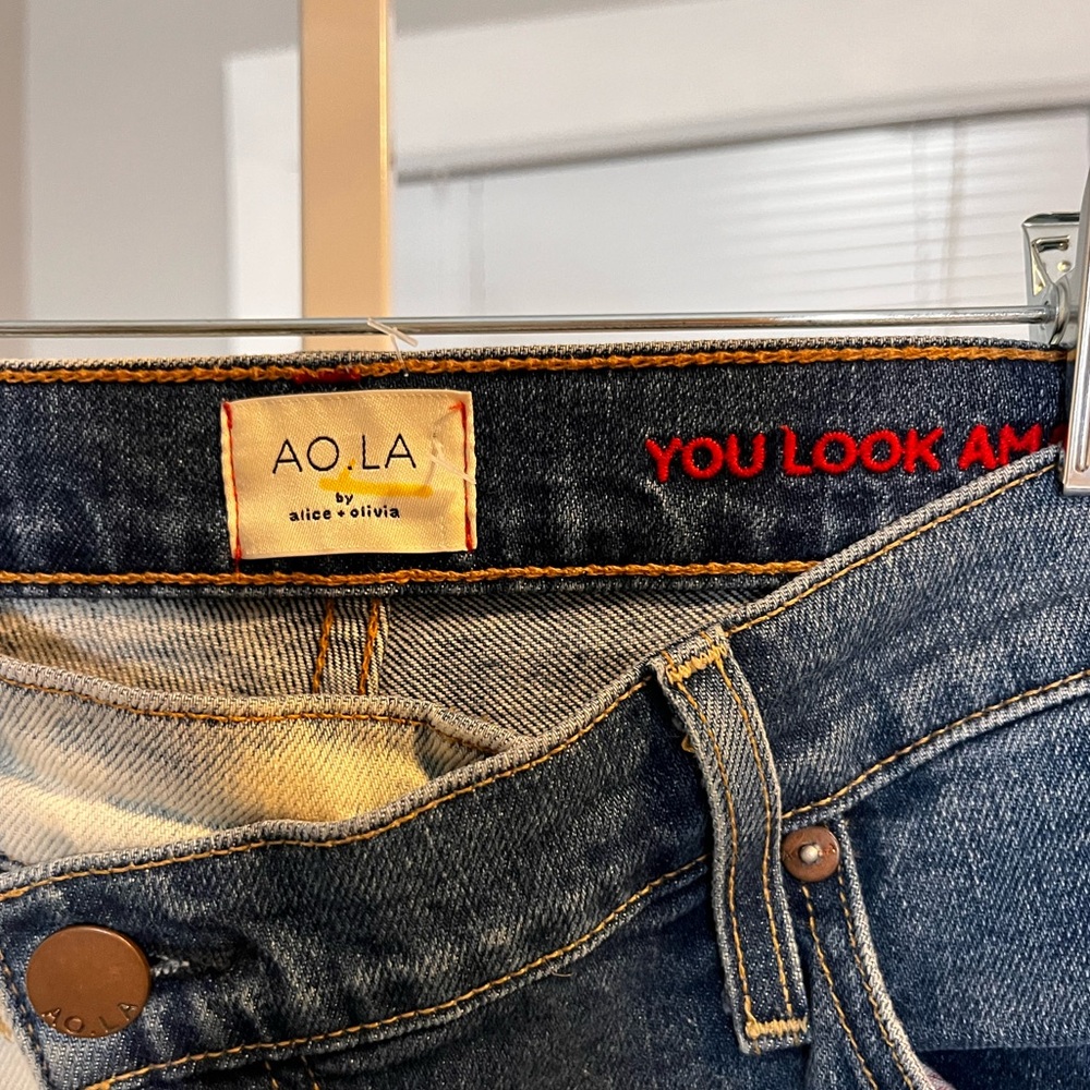 Ao.La Alice + Olivia Colorblock Asymmetrical Zip Jeans Size 25 - Picture 4 of 8